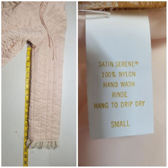 Barbizon Vintage Satin Serene Nylon Pink Quilted Jacket with Cream Lace Trim - Picture 12 of 12